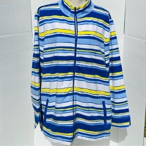 Talbots White Blue & Yellow Cotton Full Zip Jacket Plus size 3X w/ pockets